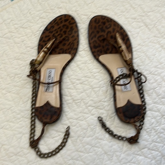 Jimmy Choo flat sandals, Leopard, bone and brass chain Size 37/ US 6.5 - Picture 12 of 16